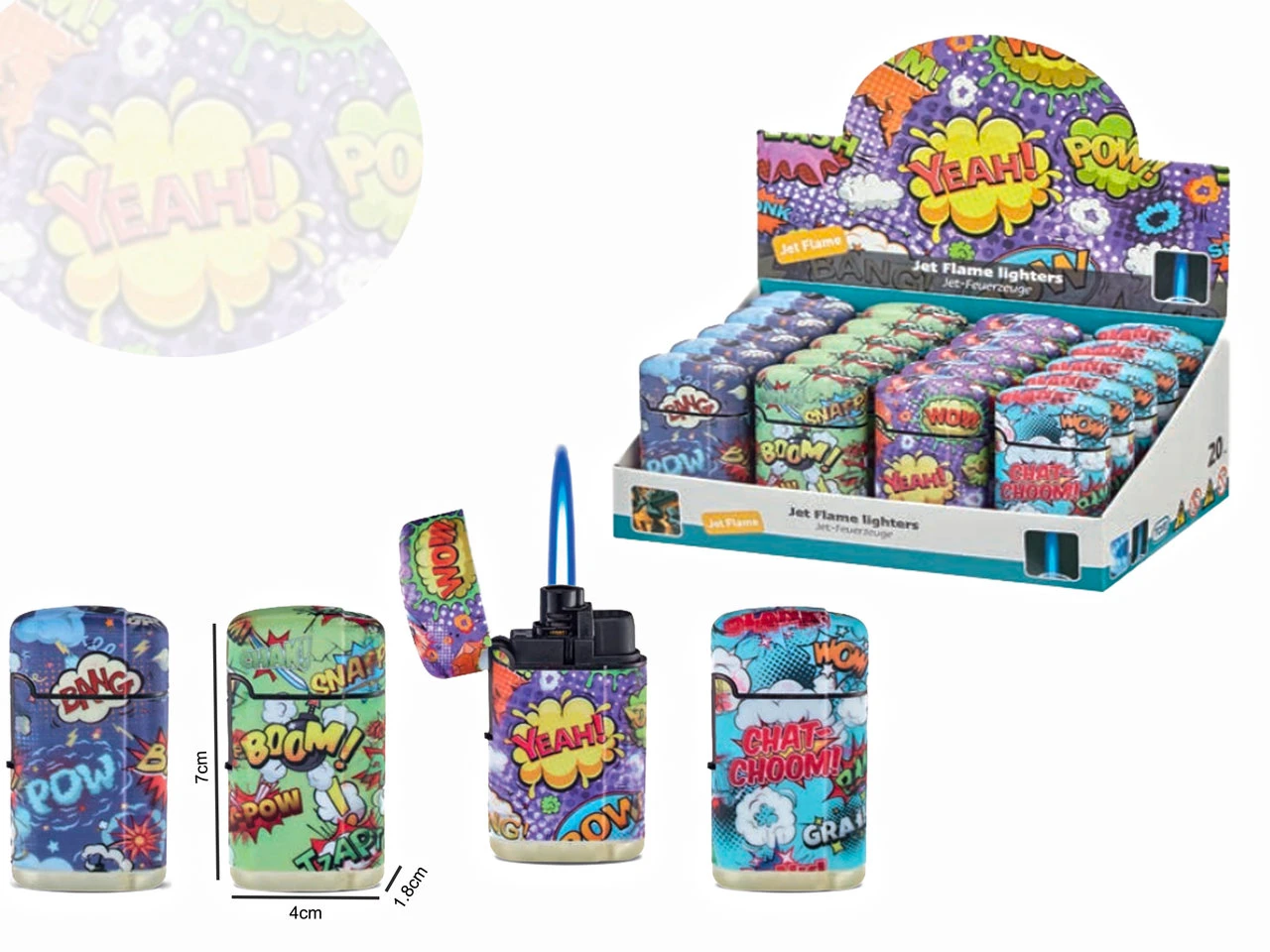 Jet Flame Aanstekers - Turbo Aansteker - 20 Stuks In Display - 360° Blow Komische Tekst Print - Soft Touch