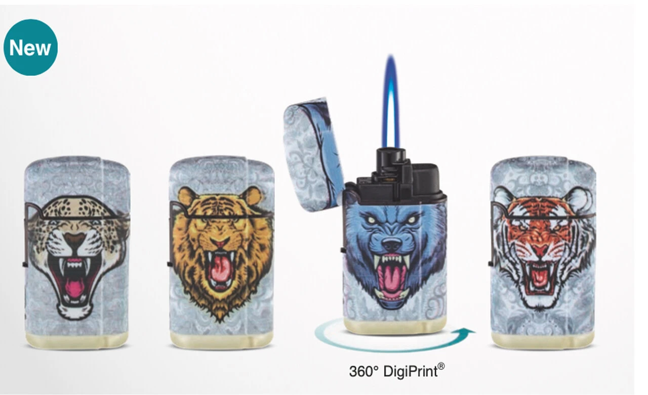 Jet Flame Aanstekers - Turbo Aansteker - 4 Stuks In Display - 360° Tijger Print - Soft Touch - Afbeelding 3